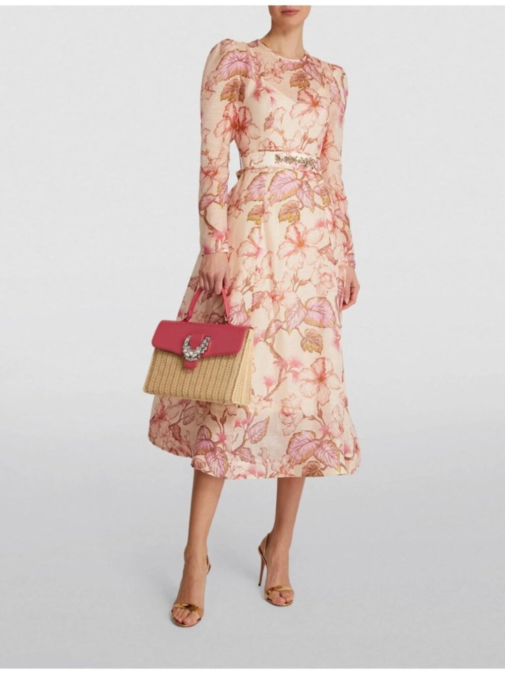 Zimmermann Matchmaker Floral Silk Linen Midi Dress Coral Size 2 US 6-8
